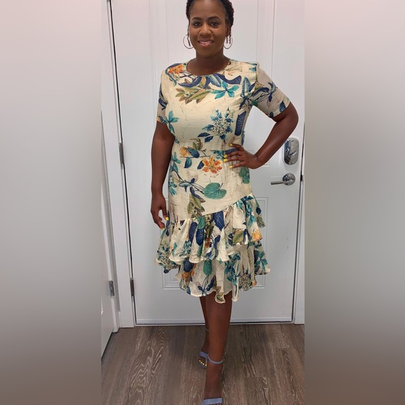 FLORAL MIDI RUFFLED DRESS - Picture 4 of 6